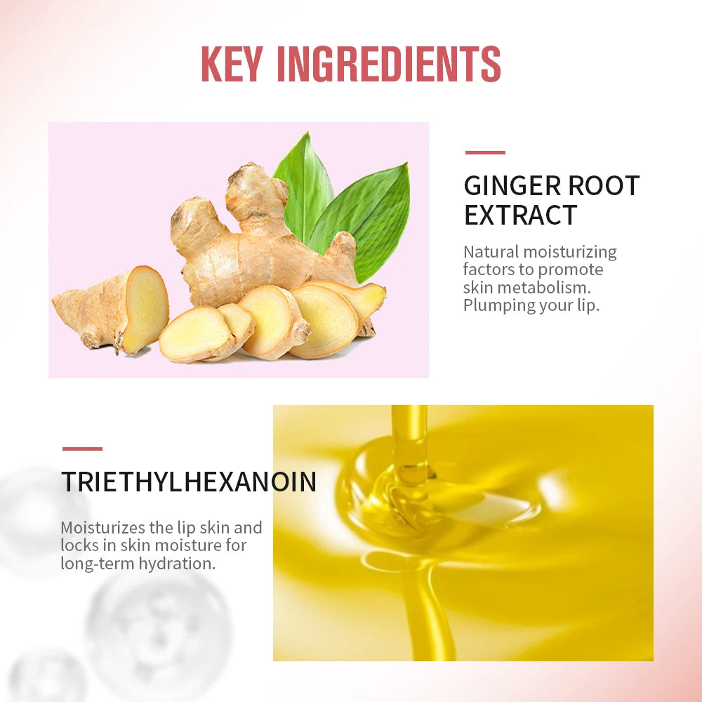 Lakerain Lip Glaze Brightening Lip Color Long-lasting Moisturizing Ginger Root Extract Lip Glaze Texture Hot Plump Lip Gloss Oasis Select
