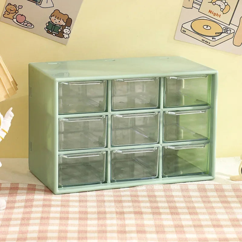 Desktop 9 Grid Storage Boxes Organizer Transparent Small Drawer Partitioned Student Desk Wall-mounted Sundries Storage Box Cute Oasis Select green