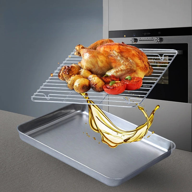 Food Grade 304 Stainless Steel Baking Tray Set Detachable Cooling Rack Oven BBQ Grilling Roasting Kitchen Baking Essentials Oasis Select