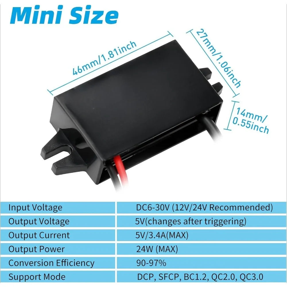 DC To DC 12V/24V To 5V USB Step Down Converter 3A 24W Type-C Output Charging Module Waterproof Durable Buck Module Power Adapter Oasis Select