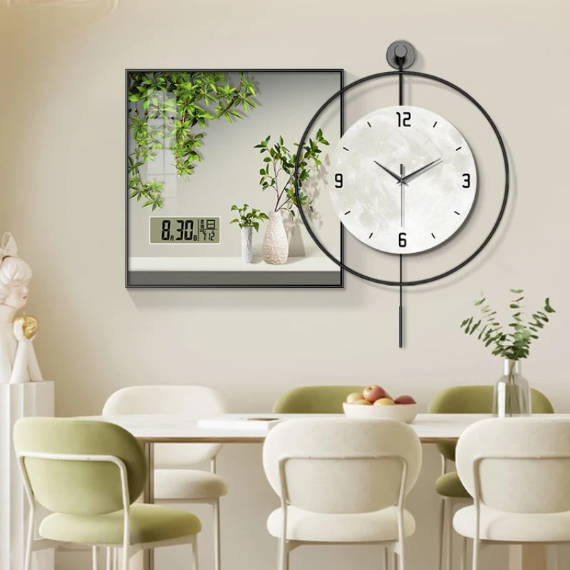 Simple Green Plant Perpetual Calendar Electronic Clock Guest Restaurant Decorative Painting Iron Combination Wall Clock Oasis Select