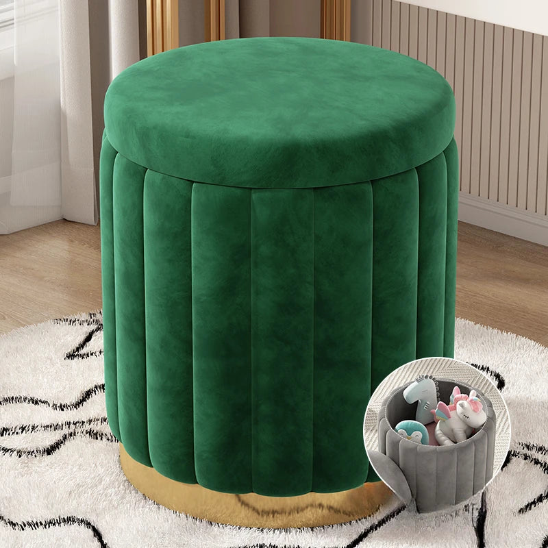 Makeup stool light luxury round stool chair bedroom Internet celebrity storage bench sofa stool dresser stool makeup chair small Oasis Select Green Storage