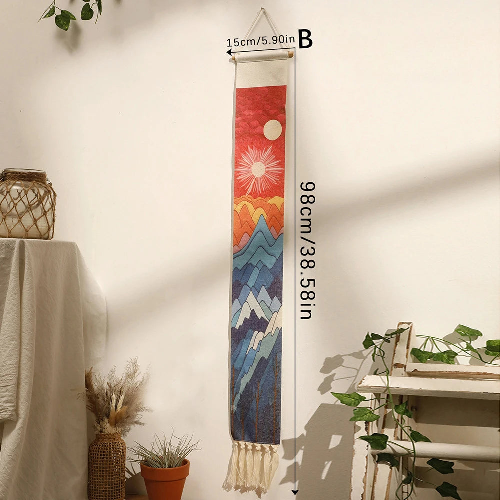 Handwoven Linen Vertical Fringe Tapestry Simple Studio Bedroom Living Room Background Wall Decoration Home Decor Oasis Select M01844