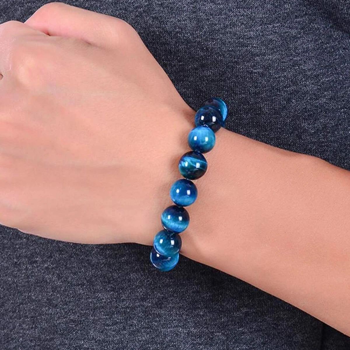 Minimalist Blue Tiger Eye Stone Beaded Bracelet Natural Stone Round Beads Bracelet For Daily Decoration Oasis Select