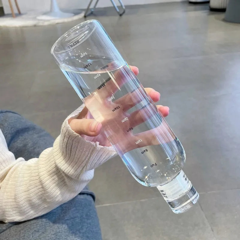 2pcs 300-1000ml Clear Glass Water Bottle Large Capacity with Time Marker Cover for Water Drink Outdoor Portable Milk Juice Cup Oasis Select