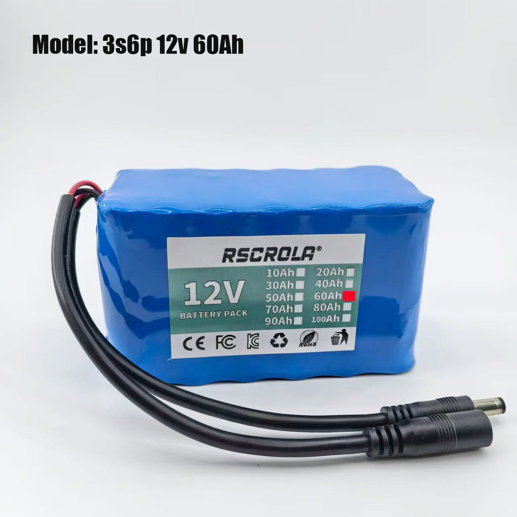 12V Rechargeable 18650 Lithium Battery Pack with BMS & Charger – Long Cycle Life for Solar, LED Light, RC Model, Power Supply Oasis Select