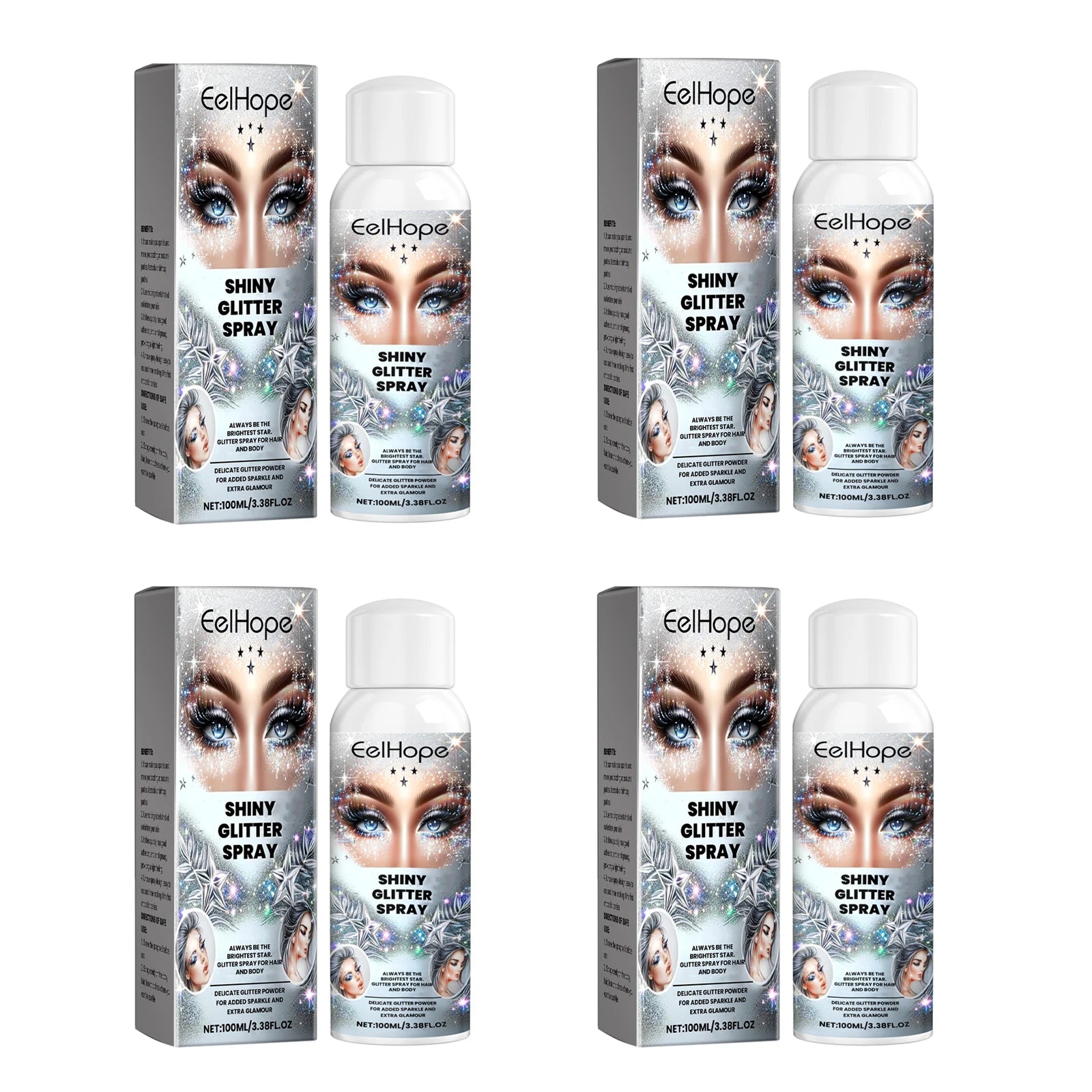 Body Glitter Spray Clothes Highlighter Powder Multipurpose Gloss Spray Shimmering Sparkle Face Quick-Drying Universal Powder Oasis Select 4 X 100ml boxed