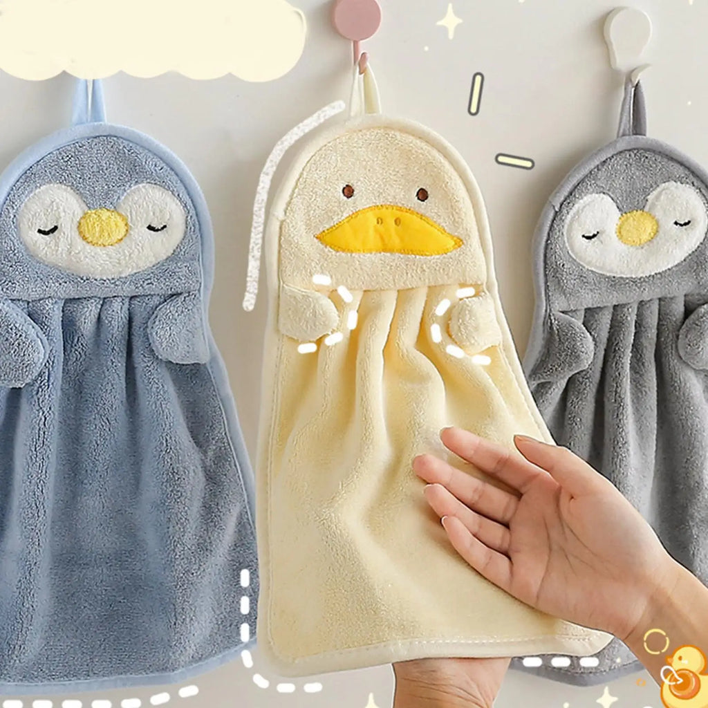 Hand Towels Absorbent Velvet Hand Towel Cute Animal Design Household Hanging Kitchen Dishwashing Towel for Home Bathroom Oasis Select