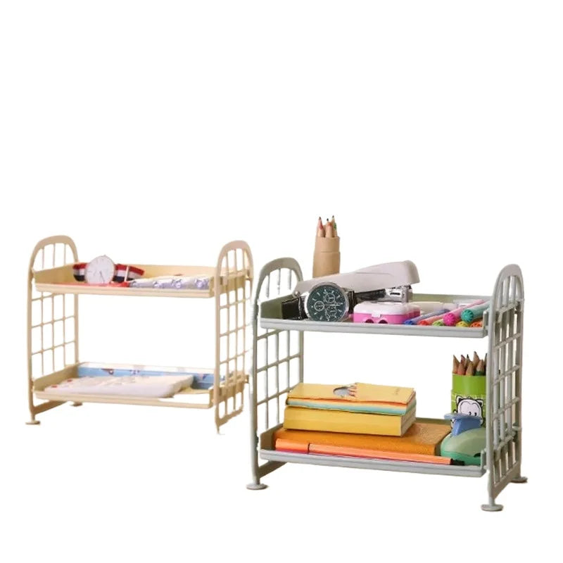 1pcs Cute Desktop Storage Rack Double-layer Removable Cosmetic Organizer Kawaii Stationery Shelf for Dorm Bedroom Desk Decor Oasis Select