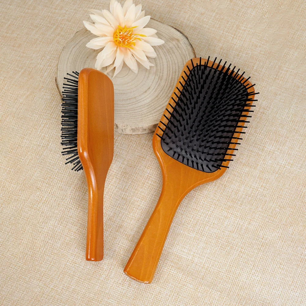 Wooden Paddle Hair Brush Set - Scalp Massage, Anti - Static Detangling, For All Hair Types, Daily Styling & Grooming Oasis Select