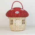 Handmade Mushroom Basket Bag Rattan Woven Baskets Straw Storage Box Vacation Picnic Basket Kid Toy Sundries Storage Basket Oasis Select Red