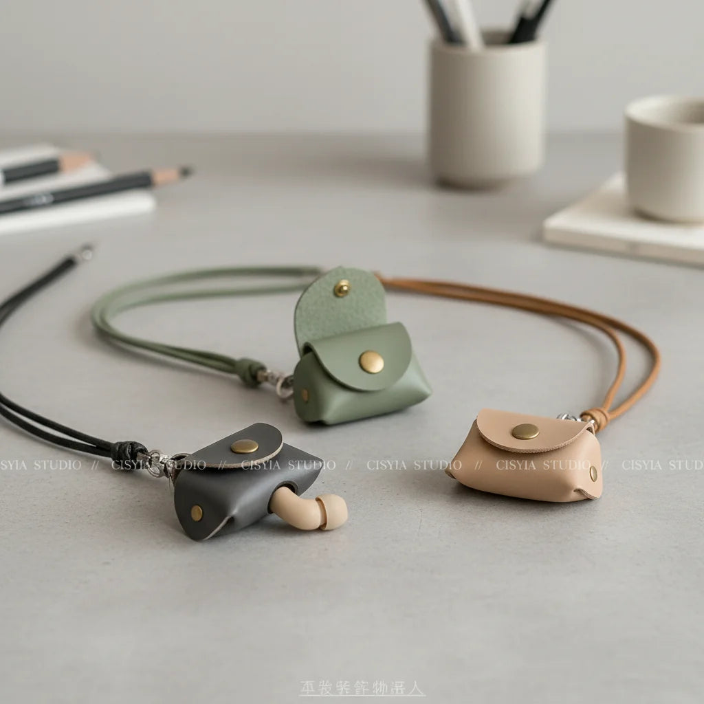 Retro Leather Mini Necklace Pouch | Earphone & Coin Storage Bag