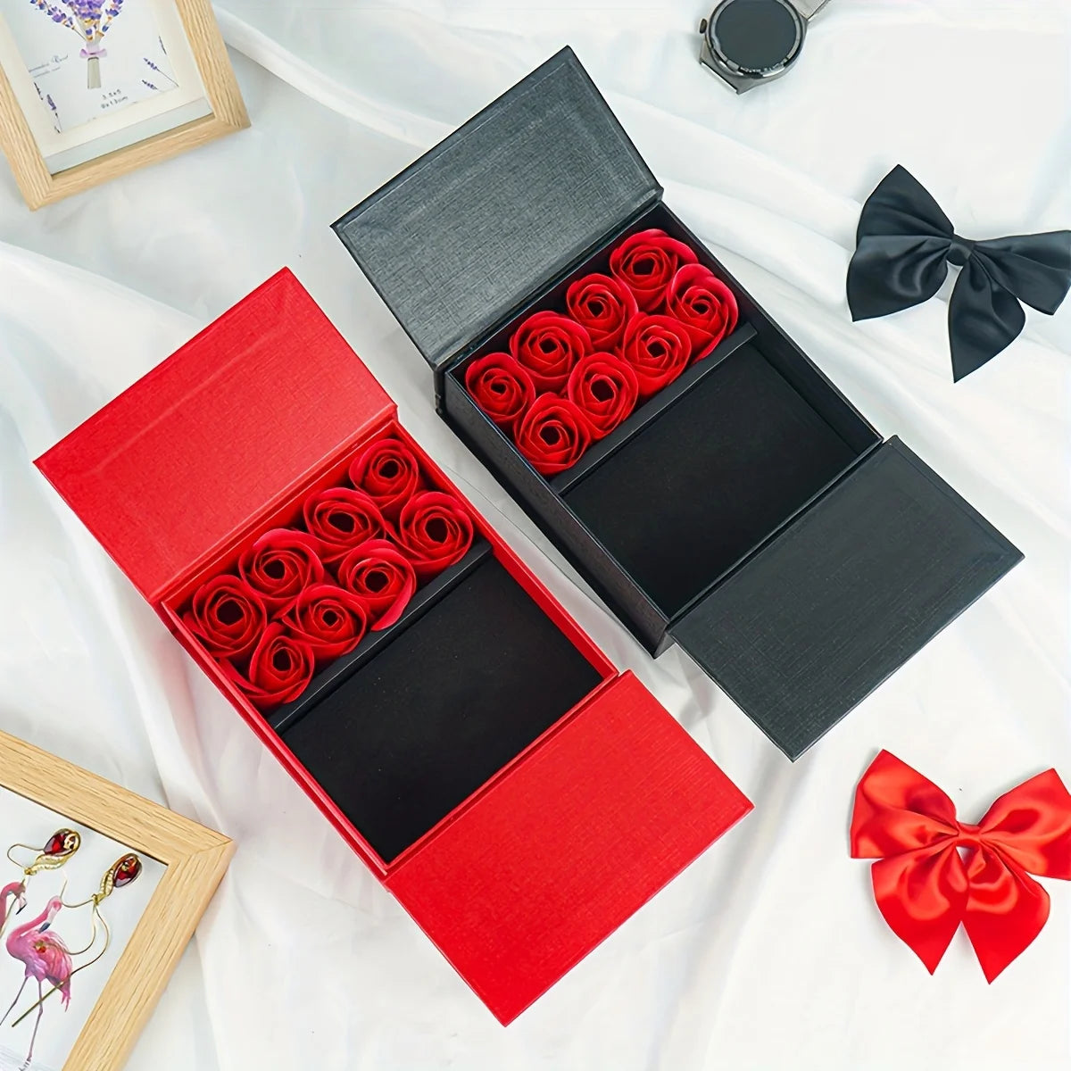 Valentine's Day Gift Box Rose Flower Ring Necklace Jewelry Box Soap Flower Present Box for Girlfriend Oasis Select