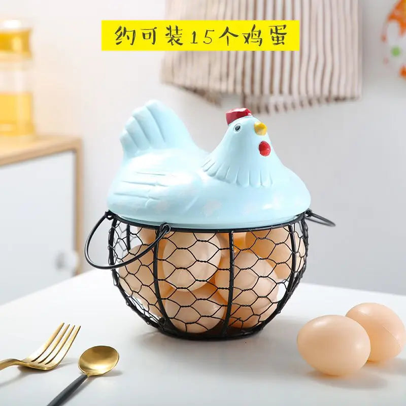 Ceramic Egg Baskets Fruit Baskets Sundries Blue Ceramic Kitchen Shelves Creative Storage Iron Woven Baskets Ironwork Storage Oasis Select S blue