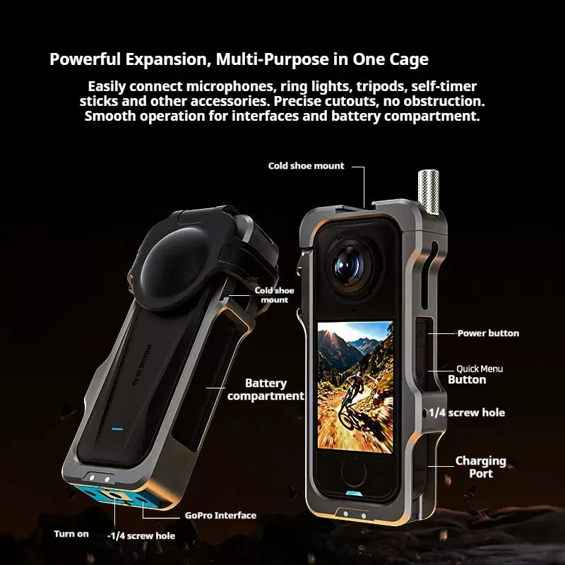 Aluminum Cage Frame for Insta360 X4 – Shockproof Bracket