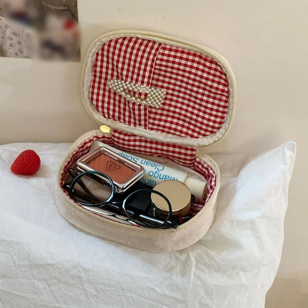 Cute Embroidered Strawberry Pencil Case Portable Stationery Pen Box Multi Functional Large Capacity Makeup Bag Storage Bag Oasis Select