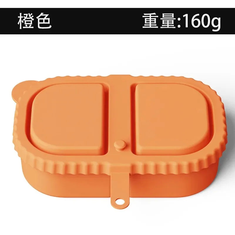 Silicone Double Compartment Seasoning Box, Sauce Snack Container, Portable Packaging with Lid, Foldable Storage Box Oasis Select orange