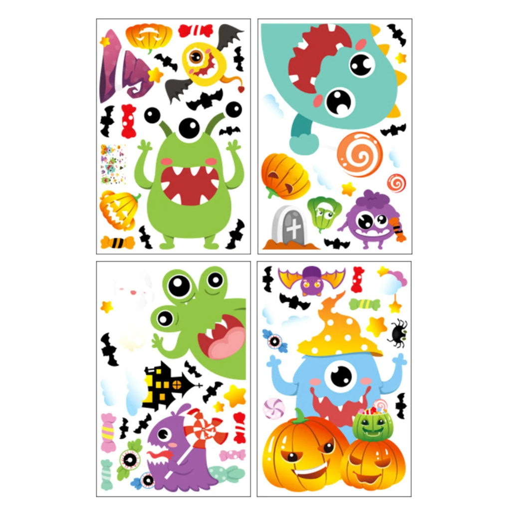 Halloween Window Clings & Decals – 4-Sheet Spooky Sticker Set Halloween Window Decals Oasis Select B One Size