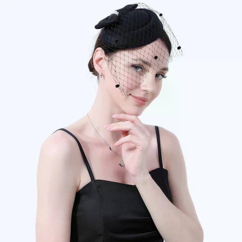 Black Mesh Pearl Bow Hair Clip – French Vintage Stewardess Hat Hair Clip Headdress Oasis Select