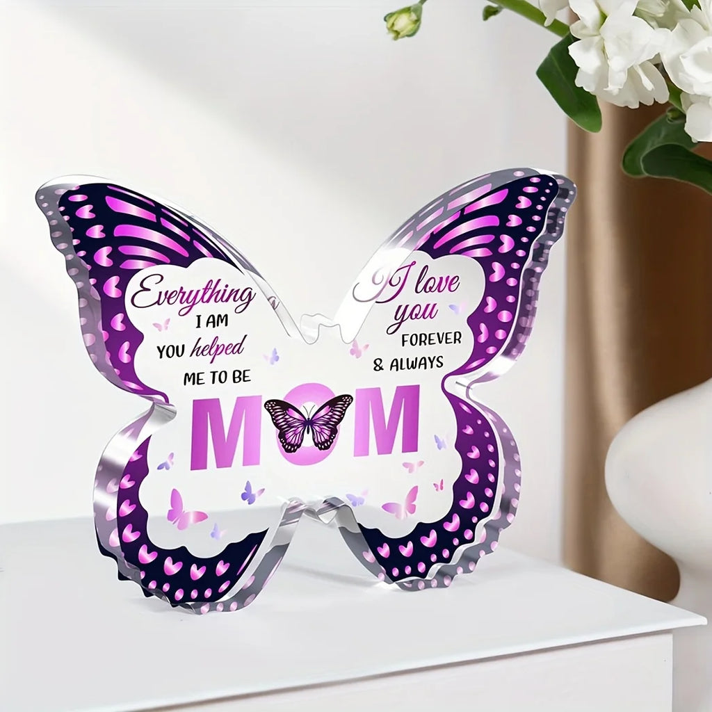 1pc Butterfly-shaped Acrylic Plaque Gift for Mom - Unique Birthday or Holiday Commemorative Gift for Home or Office Decor Oasis Select