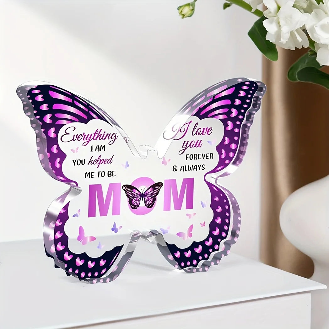 1pc Butterfly-shaped Acrylic Plaque Gift for Mom - Unique Birthday or Holiday Commemorative Gift for Home or Office Decor Oasis Select