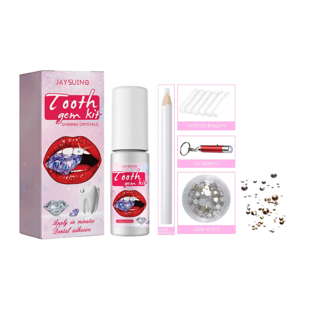Tooth Gem Set White Rhinestone DIY Dental Jewelry Beautiful Easy To Remove Install Sturdy Gems With Curing Light And Glue Oasis Select 1set boxed