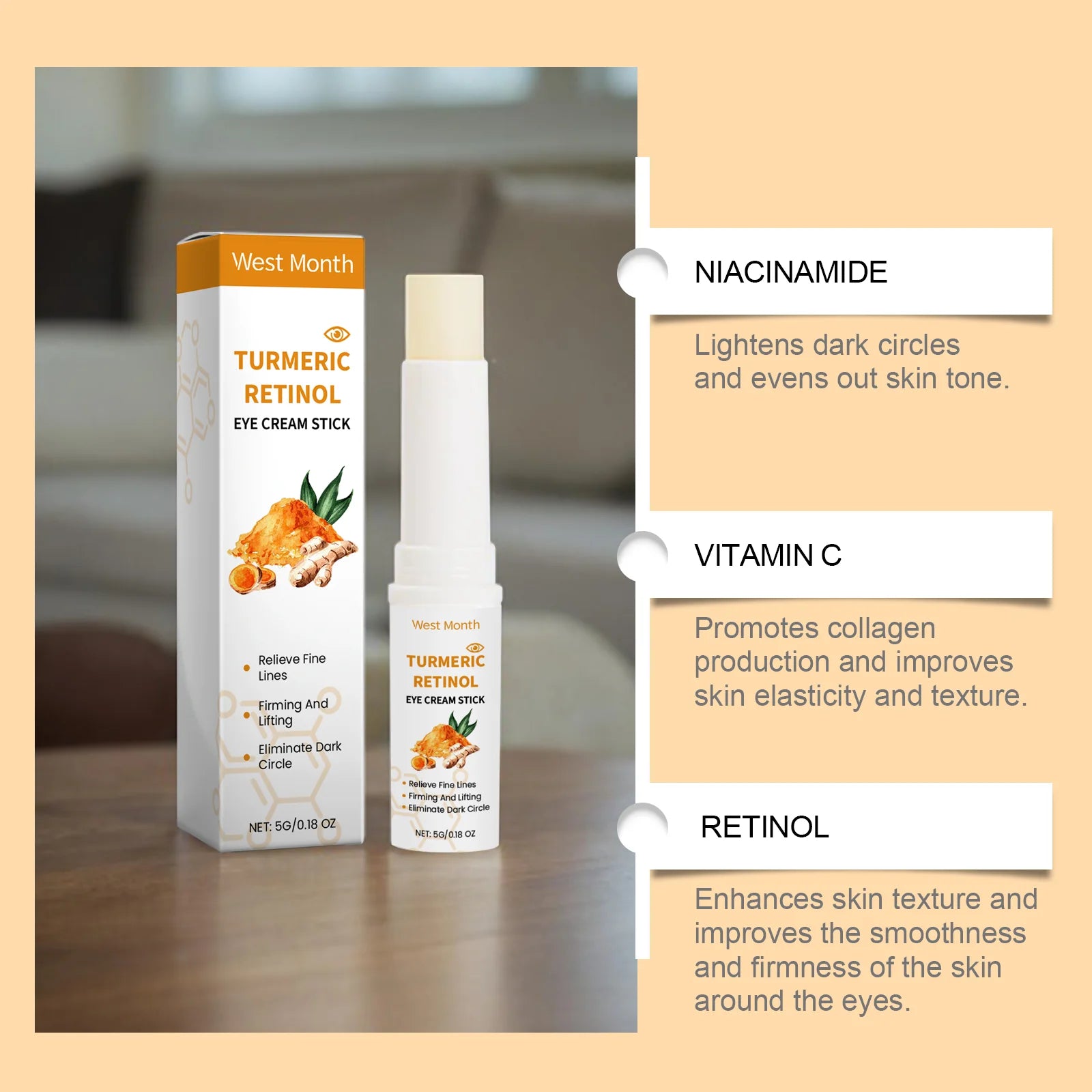 Turmeric Retinol Eye Cream Stick – Dark Circles & Fine Lines Eye Cream Stick Oasis Select