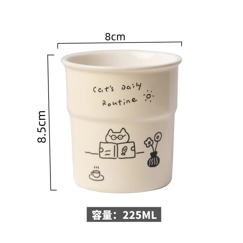 225ml Ceramic Cup Cute Cat Illustrations Coffee Cup for Kitchen Coffee Shop Restaurant,Latte Mug,Drinkware Gift Souvenir Oasis Select Read 225ml