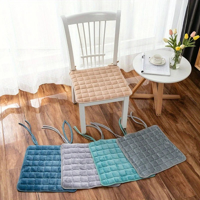 Square Plush Flannel Dining Chair Cushions with Shoulder Strap - All-Season Thin Warmth, Cozy Stool Accessories Oasis Select