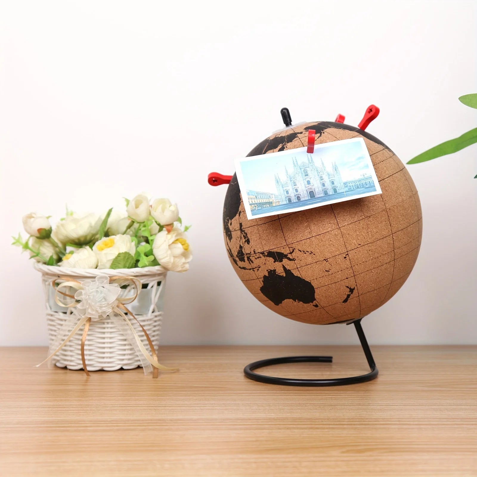 Cork Globe Holder DIY Creative Office Desktop Decor Globe Ornament Unique Message Board Softwood Earth Travel Commemoration Gift Oasis Select