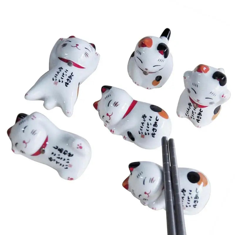 Lucky Cat Chopsticks Rest Household Ceramic Ornament 5Pcs Japanese Style Ceramic Chopsticks Holder Kitchen Craft Home Decor Oasis Select