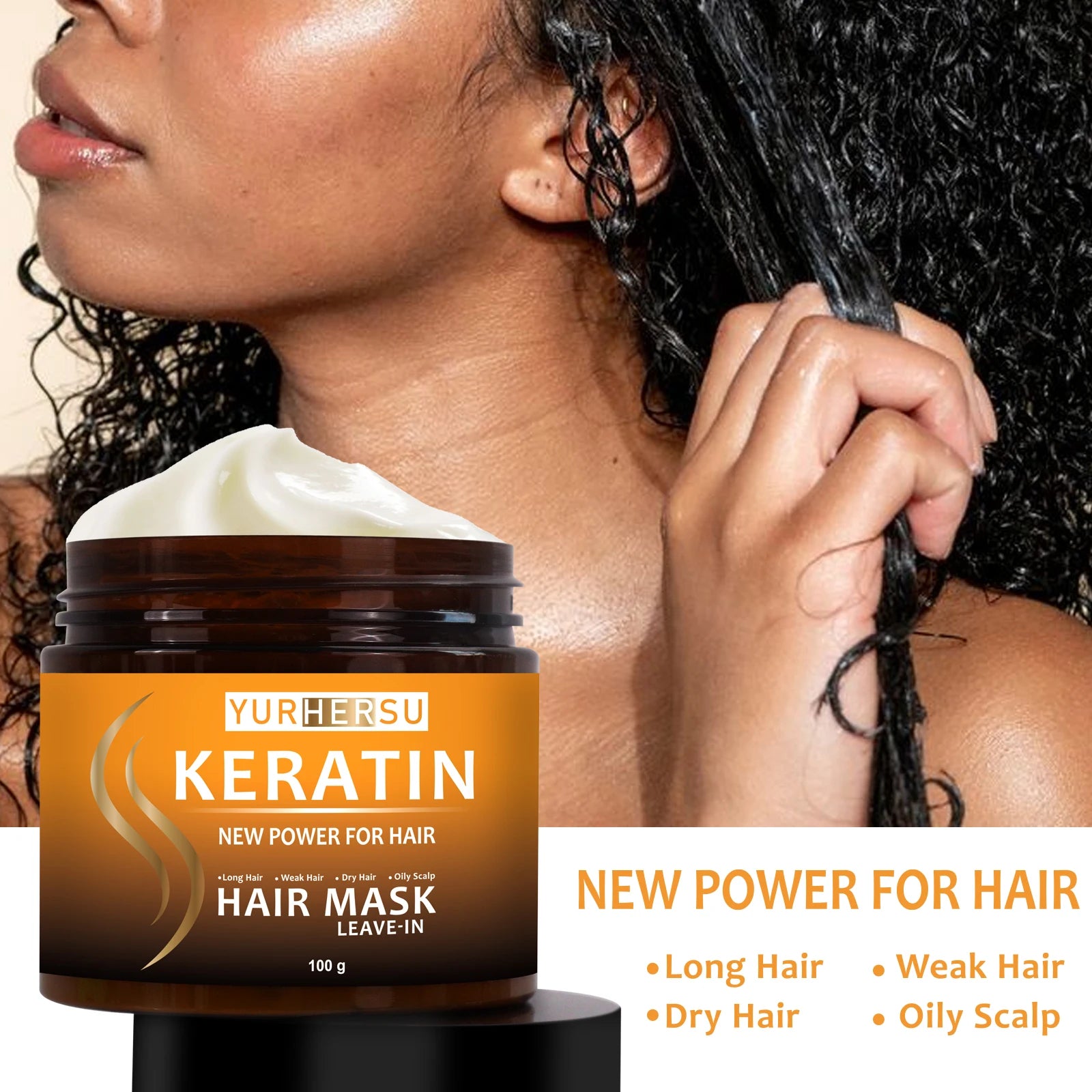 YURHERSU Keratin No-Rinse Hair Mask – Moisture & Frizz Control Leave-In Hair Mask Oasis Select