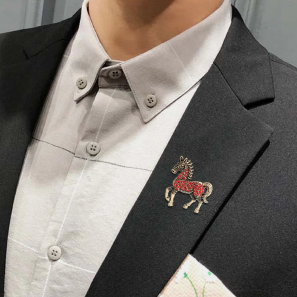 Fashion Rhinestone Horse Brooch for Women Men Zodiac Animal Brooches Lapel Pins Party New Year Jewelry Clothes Accessories Oasis Select
