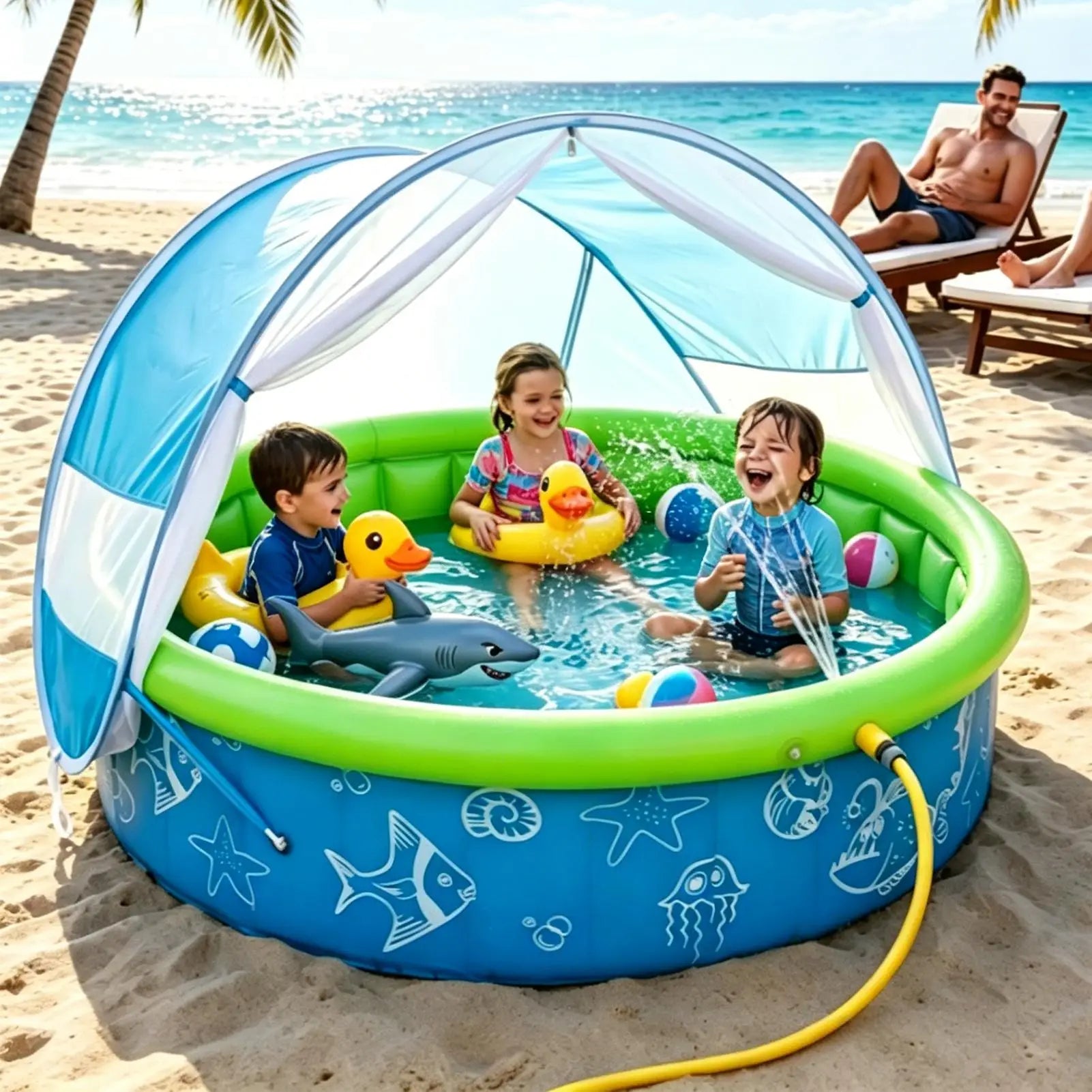 Outdoor Kids Pool Sun Protection Spacious Foldable Kids Swim Pool With Canopy for Summer Boys Preschoolers Children Students Oasis Select