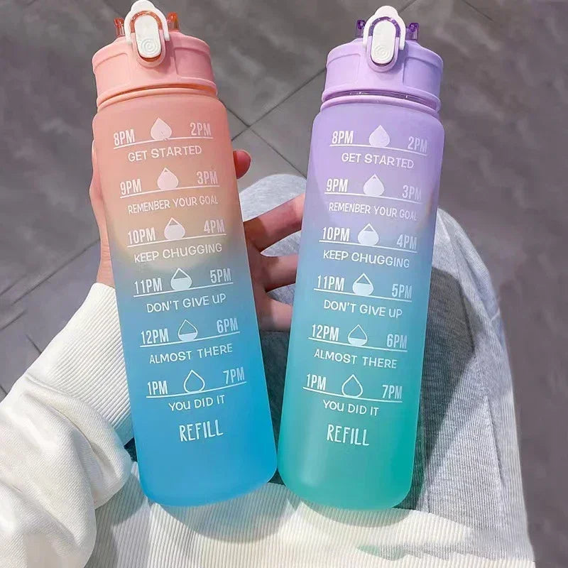 900ml Sports Water Bottle High Temperature Resistant Graduated Straw Cup Rainbow Frosted Progressive Color Water Cup Plastic Cup Oasis Select