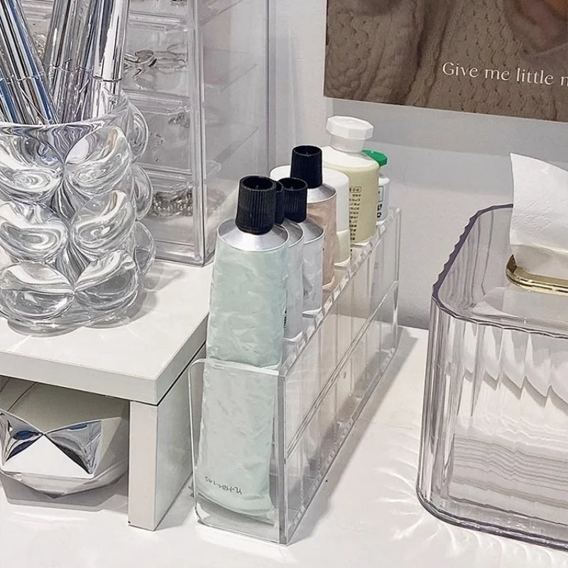 1pc Plastic Transparent 7-Slot Cosmetic Organizer Multi-Functional Makeup Holder Home Office Bathroom Dressing Table Sorting Box Oasis Select