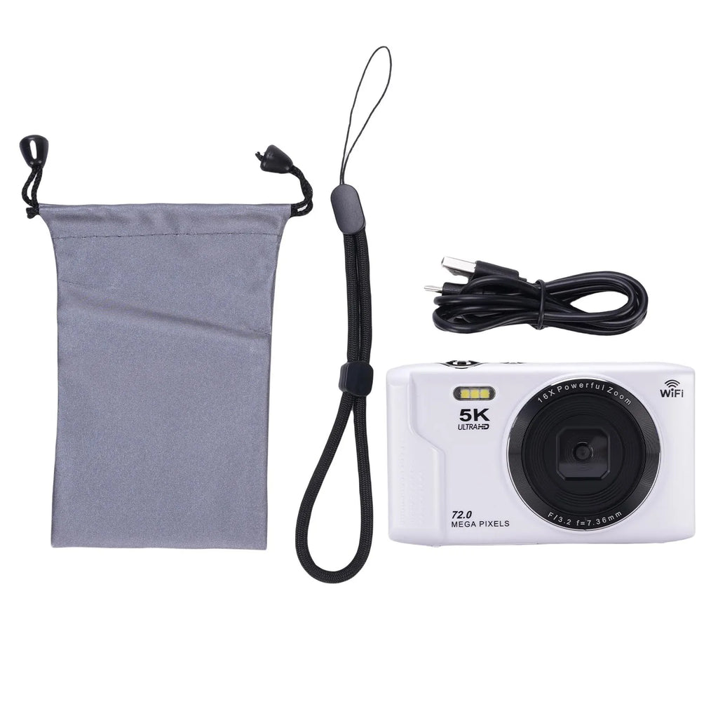 Vlog Travel Camera WiFi 5K Digital Camera AF Autofocus 1200mAh Battery 16X Zoom Portable 2.8 inch LCD Screen for Photography Oasis Select WHITE