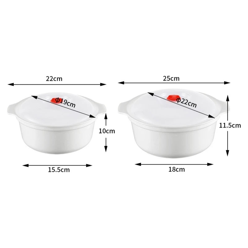 2Pcs Two Ear Round Microwave Lunch Box Household Plastic Heating Fresh Keeping Box With Lid Steamed Bun Instant Noodles Bowl Oasis Select M and L