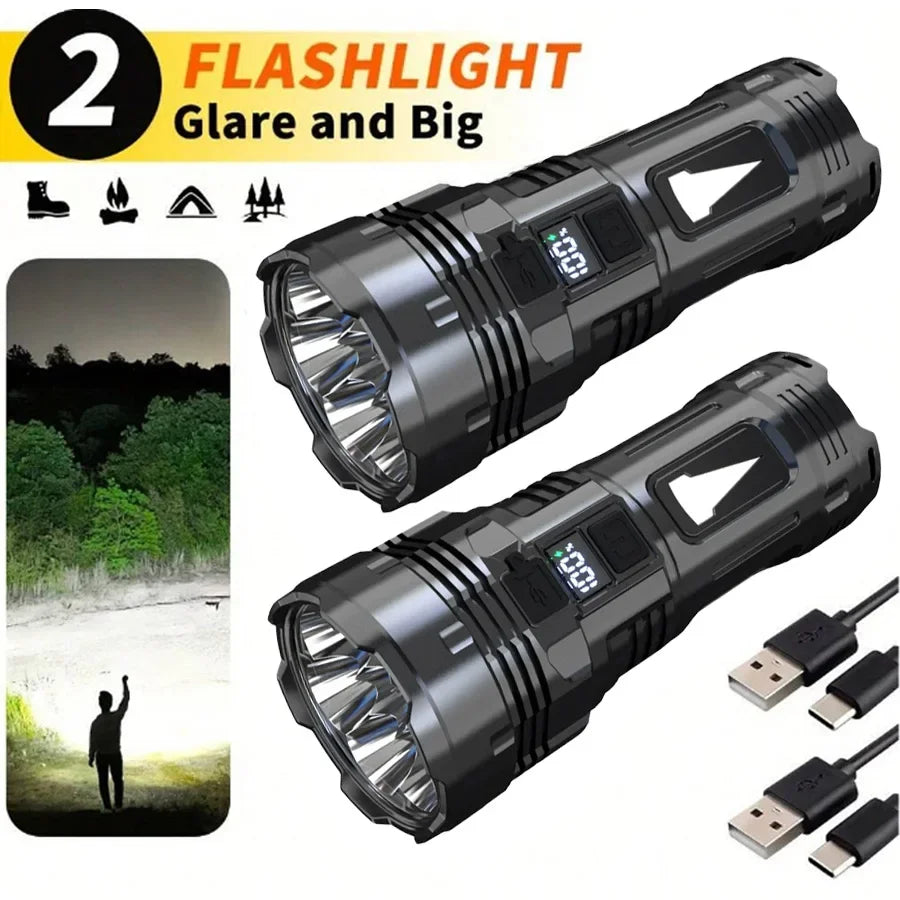 High Strong Power Led Flashlights Tactical Flash Light Torch Ultra Bright Lamp USB Charging Camping Fishing Defensa Zoom Lantern Oasis Select S66 2PCS