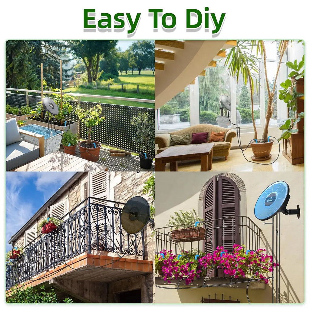 Solar Drip Irrigation System, Automatic Watering System with Battery Timer Modes for Potted Plants for Balconies, Garden Balcony Oasis Select
