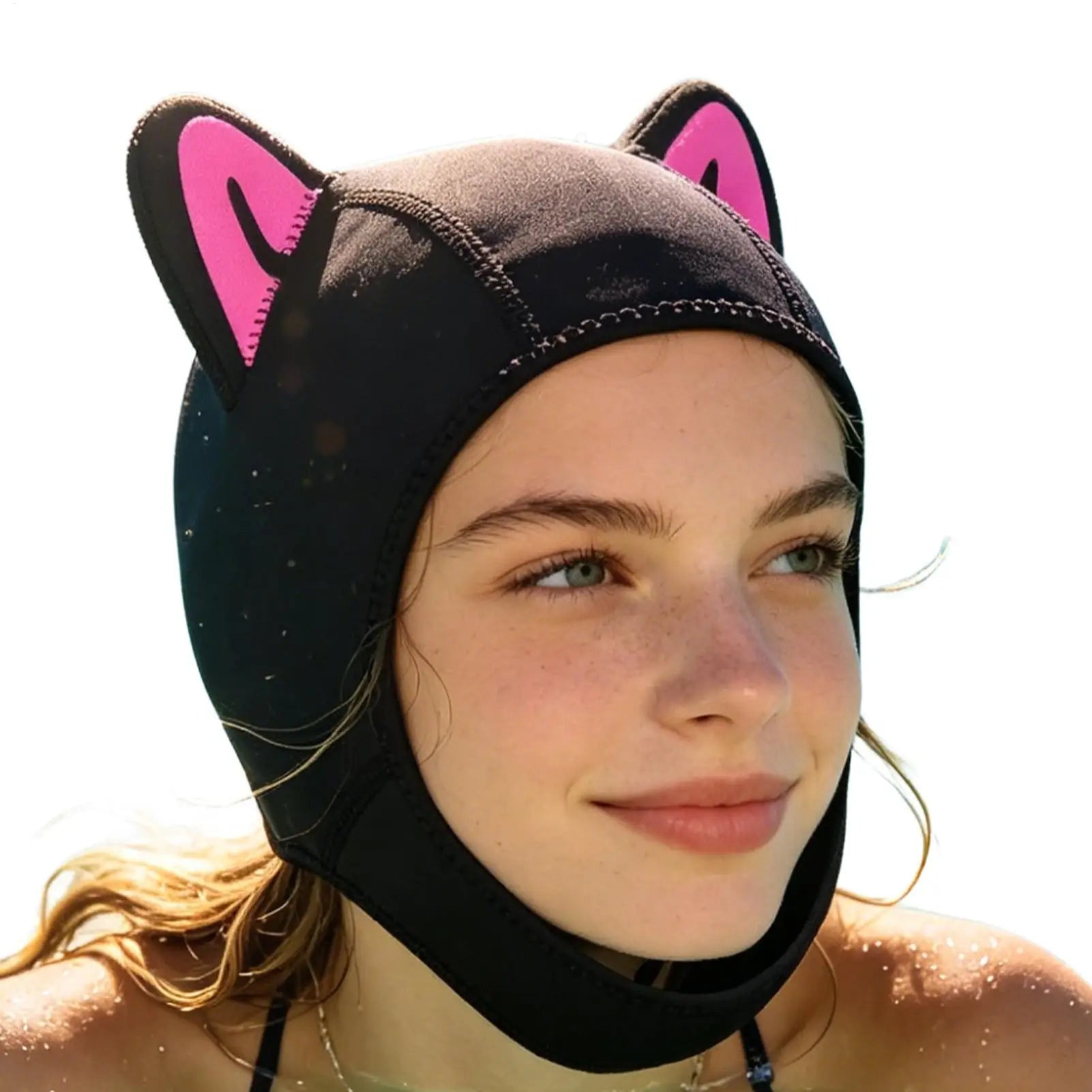 1PC Diving Hood With Chin Straps Women Cute Cat Ears Waterproof Hat Wetsuit Hood Swimming Snorkeling Caps Diving Head Cover Oasis Select