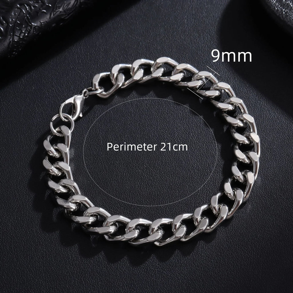 New Trendy Cuban Chain Men Bracelet Classic Stainless Steel 3/5/7/9mm Width Chain Bracelet For Men Women Jewelry Gift Oasis Select 9mm