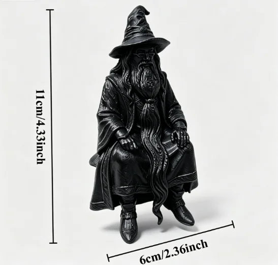 Mystery Wizard Shelf Sitter Figurine 3D Printed Sitting Posture Old Mage Statue Fantasy Desktop Decor for Bookshelf & Game Table Oasis Select Old wizard silver