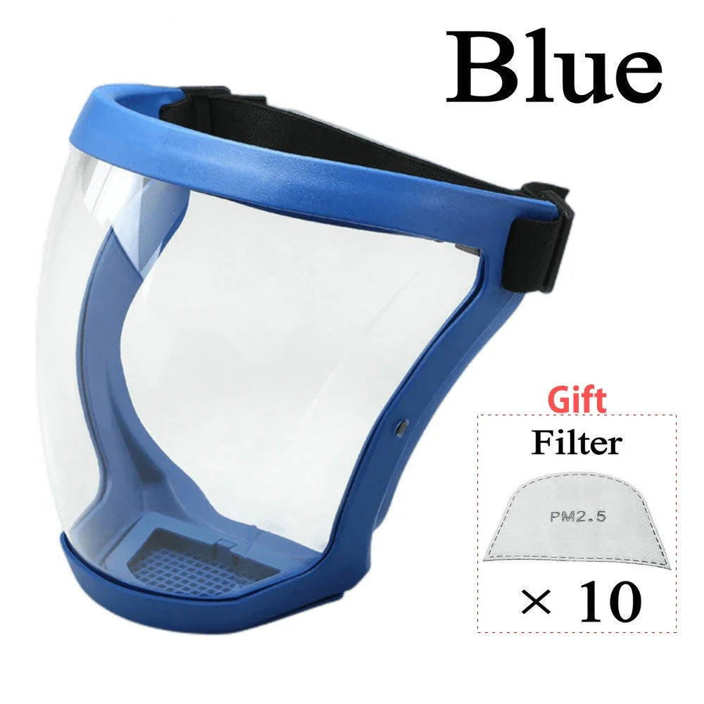 Work Protection Mask Full Face Shield Protection Face Anti-fog Anti Splash Transparent Facial Protector Face Protective Screen Oasis Select blue and 10Filter