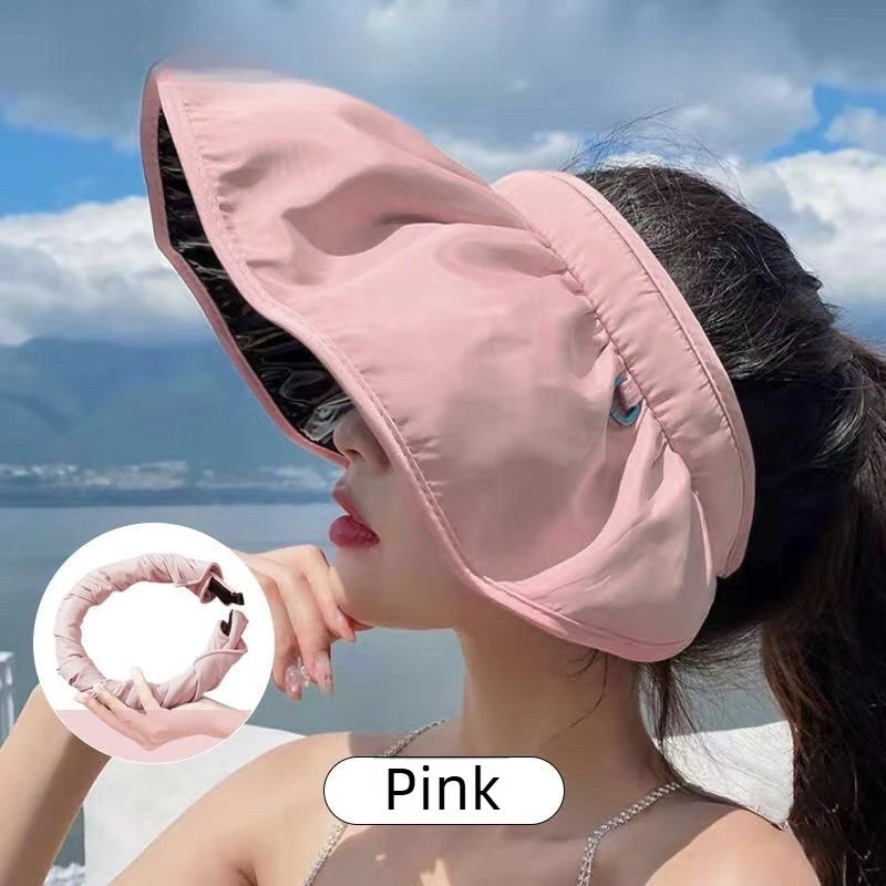 UPF 50+ Sun Hat for Women Summer Convertible Visor Cap with Headband 2 in 1 UV Protection Beach Outdoor Brim Hat Oasis Select Pink 5PCS