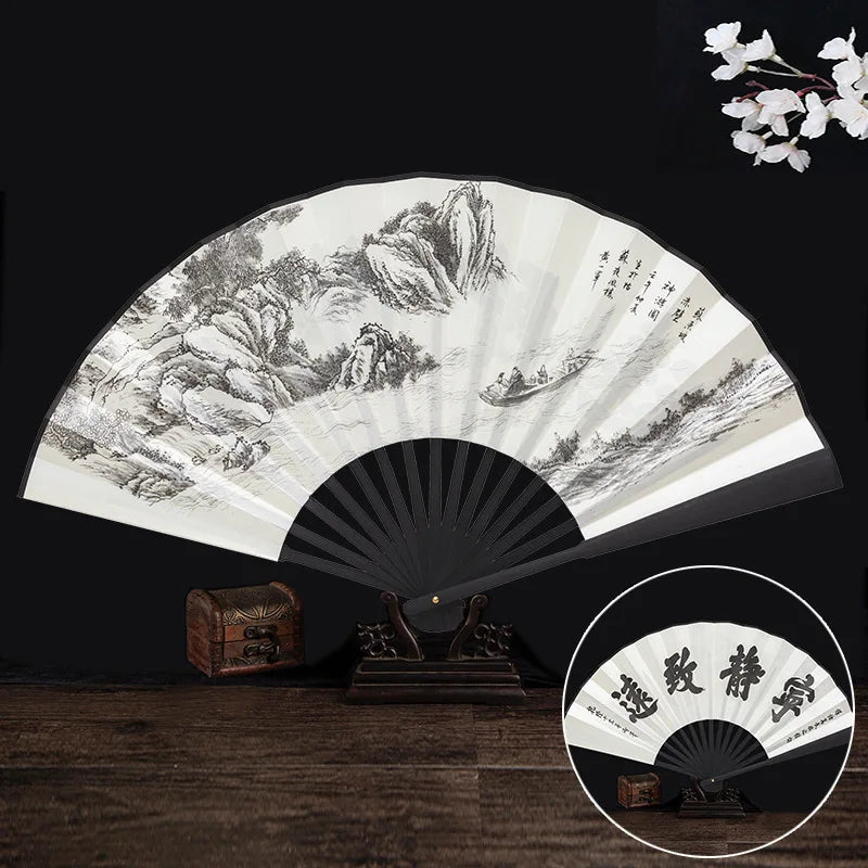 Ancient Folding Fan Chinese Scenic Spots Retro Classic Blank Fan Craft Silk Cloth Fan For Decoration Performance Gift Idea Oasis Select E