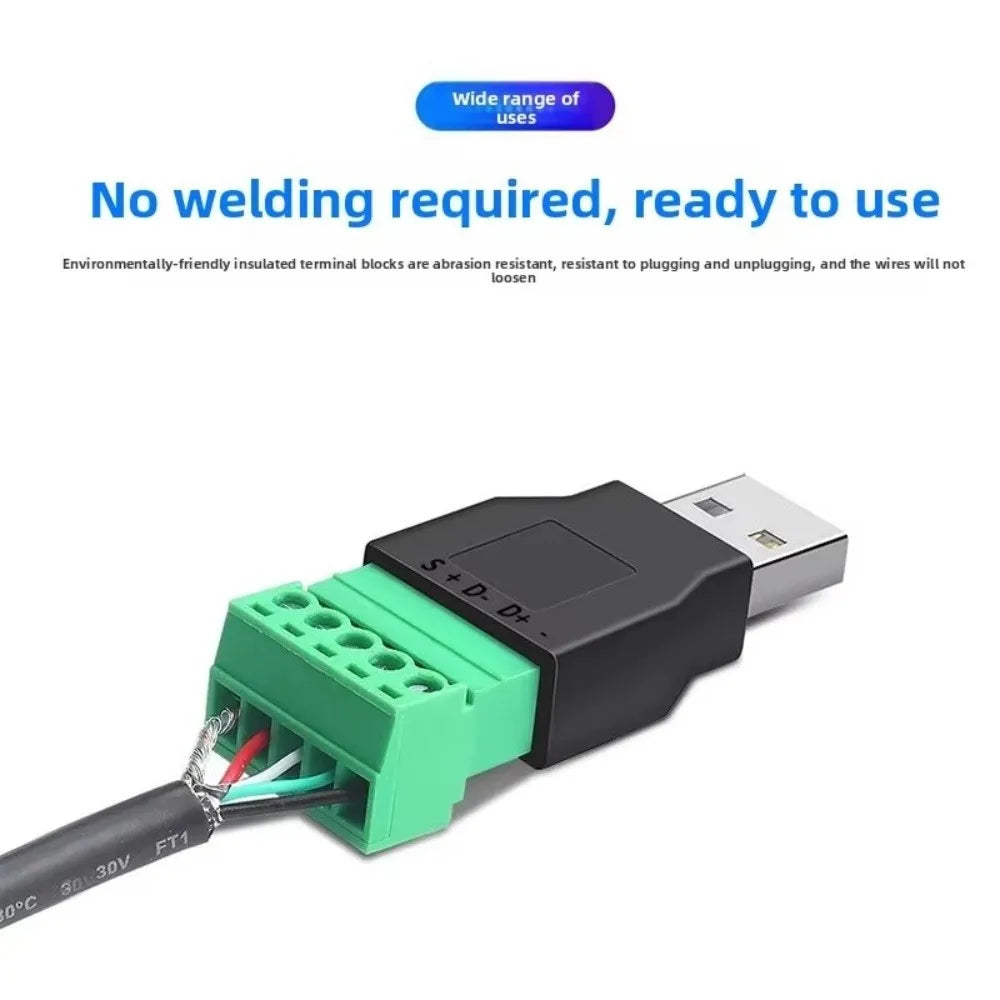 Female USB 2.0 Connector 5 Pin Type A Screw Terminal Plug Adapter Connector Jack Shield Screw Terminal USB Jack Oasis Select
