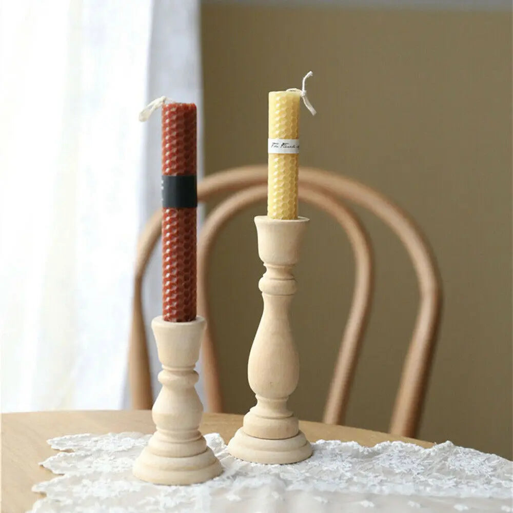 3 Size Wooden Vintage Candlesticks Table Candle Holder Wedding Home Dining Desktop Decoration Wood Candle Stand Candelabrum Oasis Select