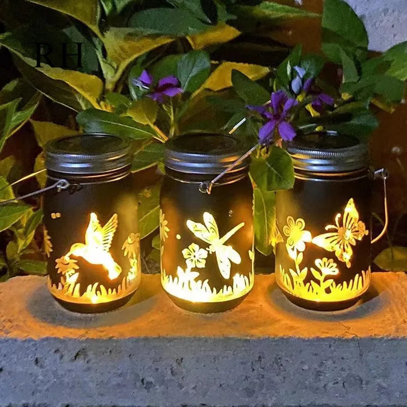 Seven-color Solar Ladybug Garden Lamp, Carved Mason Cup, Outdoor Decorative Lamp, Portable Night Light Oasis Select