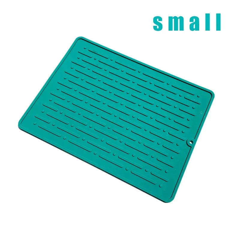 Silicone Dish Cup Drying Mat Anti-slip Sink Countertop Drain Pad Organizer Kitchenware Storage Protective Mat Kitchen Supplies Oasis Select small green as show